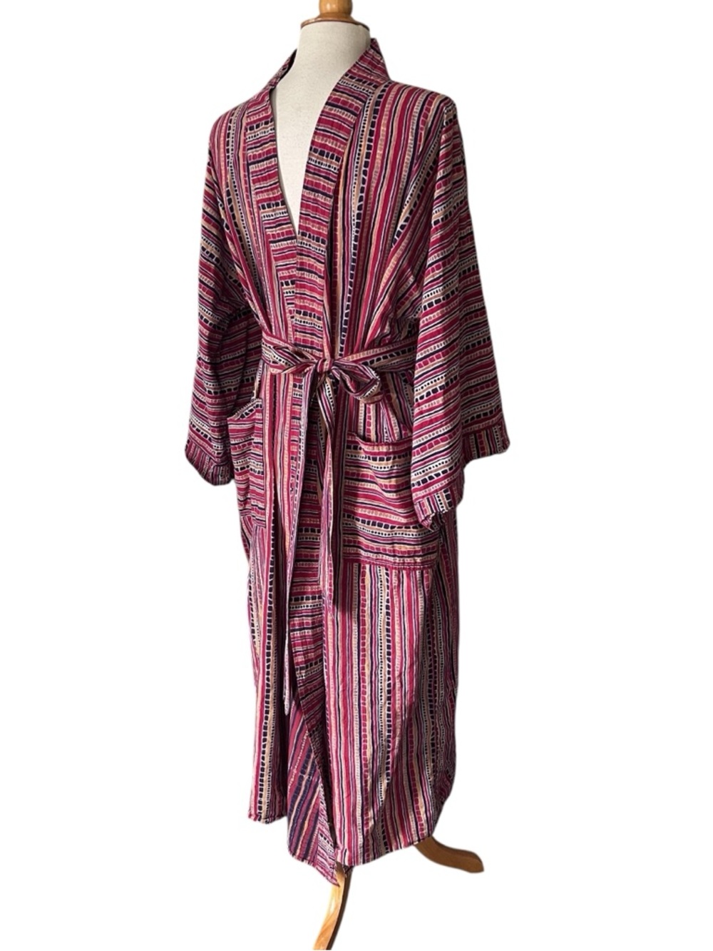 Vintage Batik Tribal Print Cotton Light weight Bath Robe with Belt - One Size - Picture 6 of 9